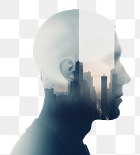 PNG Man and building silhouette portrait adult. AI generated Image by rawpixel.
