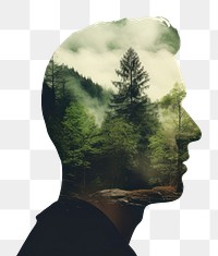 PNG Man and nature portrait outdoors forest. AI generated Image by rawpixel.