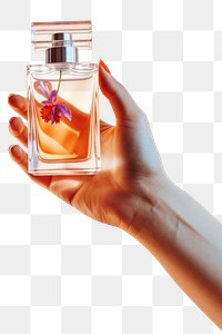 PNG Hand holding perfume cosmetics bottle refreshment. AI generated Image by rawpixel.