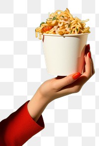PNG Hand holding takeaway noodle box adult food freshness. AI generated Image by rawpixel.