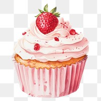 PNG Strawberry cupcake dessert cream fruit. AI generated Image by rawpixel.