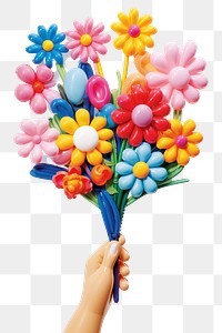 PNG Hand holding flower bouquet balloon plant candy. AI generated Image by rawpixel.