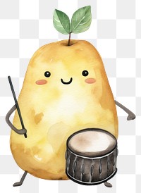 PNG Potato playing drum pear food white background. 