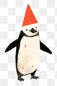 PNG A Happy dancing penguin celebrating Christmas wearing Santa hat animal bird cartoon