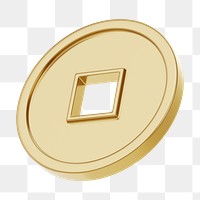 Chinese gold coin png, 3d elements, transparent background