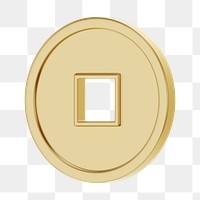 Chinese gold coin png, 3d elements, transparent background