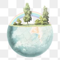 PNG Globe & rainbow, vintage illustration, transparent background. Remixed by rawpixel.