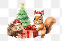 Christmas celebration png, watercolor animal, transparent background