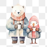 Winter couple png, watercolor animal, transparent background