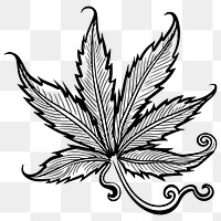 Weed leaf png flat old school illustration, transparent background. 