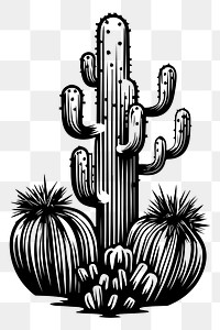 Cactus png flat old school illustration, transparent background. 