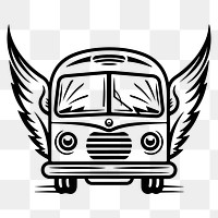 Classic microbus png flat old school illustration, transparent background. 