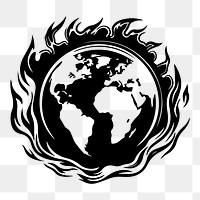 Burning globe png flat old school illustration, transparent background. 