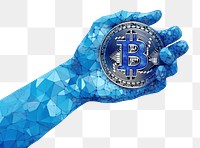 PNG Hand holding bitcoins blue cyberspace technology. AI generated Image by rawpixel.