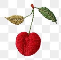PNG Embroidery cherry plant leaf. AI generated Image by rawpixel.