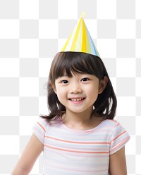 PNG Asian little girl wearing party hat child white background celebration. AI generated Image by rawpixel.