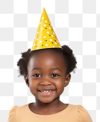 PNG Brown little girl wearing party hat portrait child photo. AI generated Image by rawpixel.