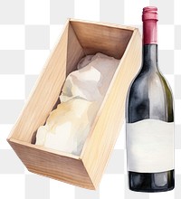 PNG Wine box watercolor bottle drink white background. AI generated Image by rawpixel.