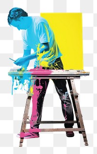 PNG Artist man working adult white background paintbrush. 
