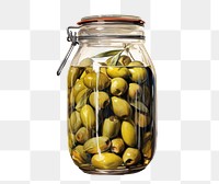 PNG Jar of olives plant food white background. AI generated Image by rawpixel.