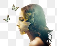 PNG A woman with butterfly portrait photography flower. AI generated Image by rawpixel.