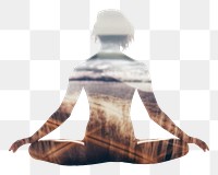 PNG A woman yoga on the beach outdoors nature sports. AI generated Image by rawpixel.