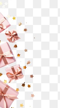 PNG  Pastel pink gifts with golden bows and ribbons placed on pastel blue background near stars backgrounds paper celebration. 