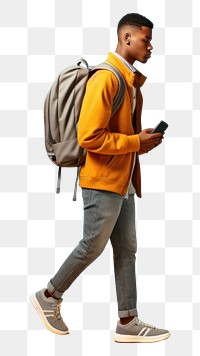 PNG Student backpack standing walking. AI generated Image by rawpixel.