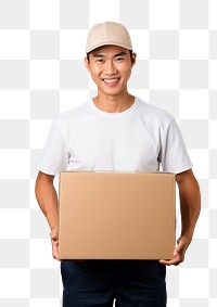 PNG Delivery man hands holding blank white paper box cardboard portrait delivering. AI generated Image by rawpixel.