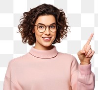 PNG Young student caucasian woman pointing portrait glasses. AI generated Image by rawpixel.