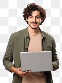 PNG  Young man holding a laptop computer standing portrait
