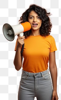 PNG  A Young Indian woman holding a megaphone electronics technology sousaphone. AI generated Image by rawpixel.