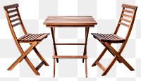 PNG  Outdoor Wooden Table with Two Chairs chair table wood. 