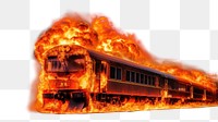 PNG photo of *Train* on Fire flame realistic, isolated on black background --ar 3:2