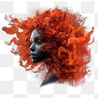 PNG photo of *women* on Fire flame realistic, isolated on black background --ar 3:2