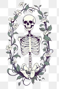 PNG  Skeleton is covered with blue Ipomoea cartoon representation creativity. AI generated Image by rawpixel.