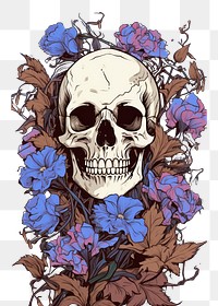 PNG  Skeleton cover with blue Ipomoea art cartoon drawing. AI generated Image by rawpixel.