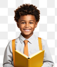 PNG  A smile student african boy holding book reading child intelligence. AI generated Image by rawpixel.