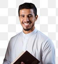 PNG  A smile student muslim men holding book portrait adult happiness. AI generated Image by rawpixel.