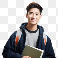 PNG  A smile student Taiwanese men holding book portrait intelligence architecture. 