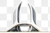 PNG  Retro modern tall arch shape office skyscraper architecture building outdoors. AI generated Image by rawpixel.