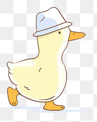PNG Simple duck wearing hat walking cartoon drawing animal. AI generated Image by rawpixel.