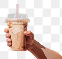 PNG Hand holding a plastic glass of iced coffee drink refreshment disposable. AI generated Image by rawpixel.
