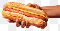 PNG Hand holding hotdog food bratwurst freshness. AI generated Image by rawpixel.