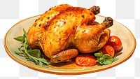 PNG Plate of roasted chicken dinner meat food. AI generated Image by rawpixel.