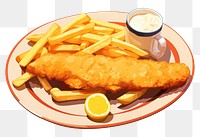 PNG Plate of fish and chips with lemon food meal condiment. 