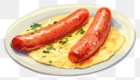 PNG Plate of sausage and omelette food bratwurst mettwurst. 