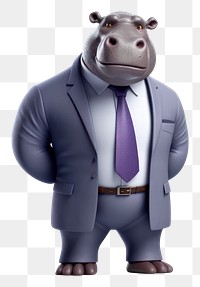 PNG Hippo wearing business attire mammal animal white background. AI generated Image by rawpixel.