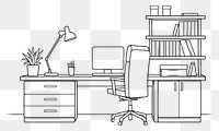 PNG  Workspace sketch furniture computer. AI generated Image by rawpixel.