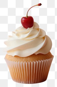 PNG Home made white cupcake dessert cherry cream. AI generated Image by rawpixel.